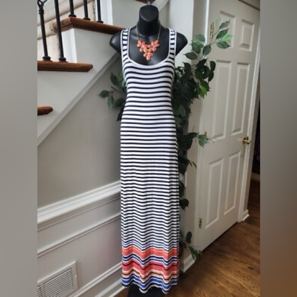 Old Navy Black White Sleeveless Sheath Maxi Dress stretchy size large tropical - Picture 1 of 9